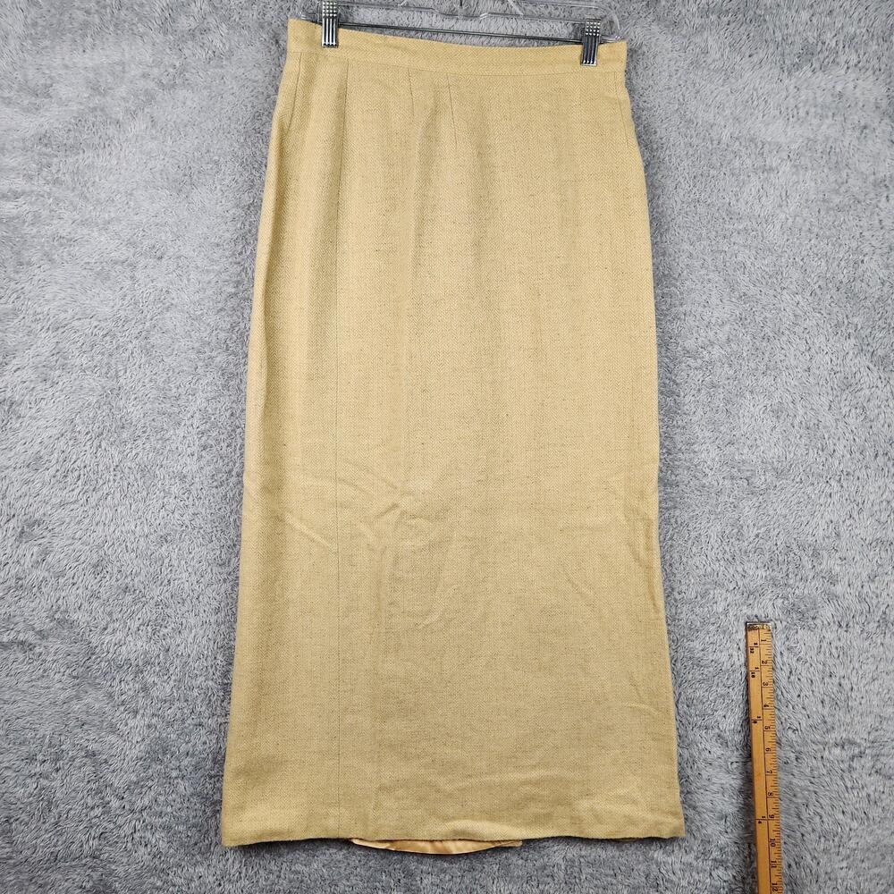 Vintage Apart Impressions Skirt Womens 10 Yellow Wool Tweed Herringbone Pencil